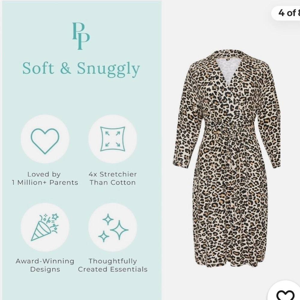NEW Posh Peanut Women’s Lana Leopard Print Robe Size L/XL. Viscose Bamboo - Picture 4 of 15